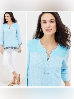J. Jill Aegean seashell 3/4 sleeve tunic blouse